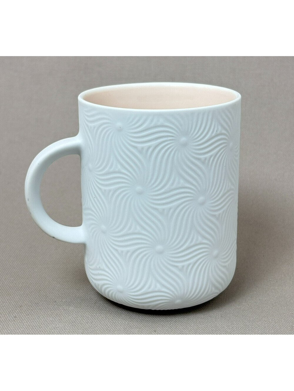 Nespresso Collections White Textured Swirl Coffee Mug Cup Pink Blush Interior 4"